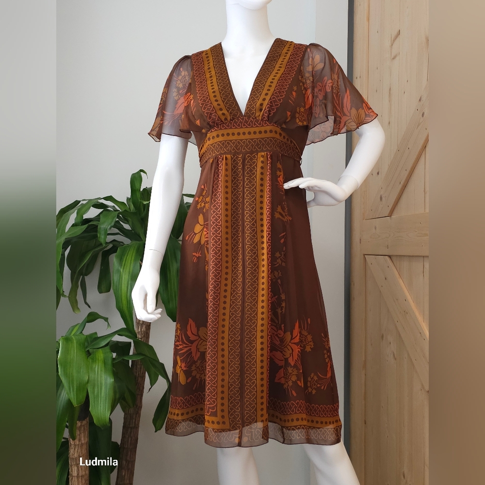 ANNA SUI for Anthropologie Size 4 Women's 100% Silk Boho‎ Dress